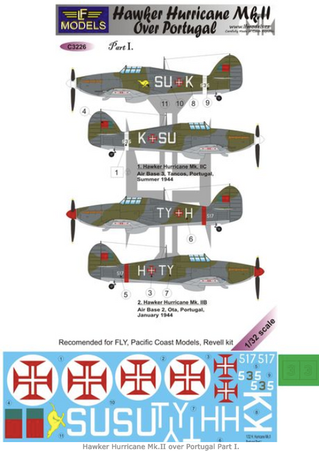 LFMC3226 LF Models 1/32 Hawker Hurricane MKII Over Portugal Part 1 Decal