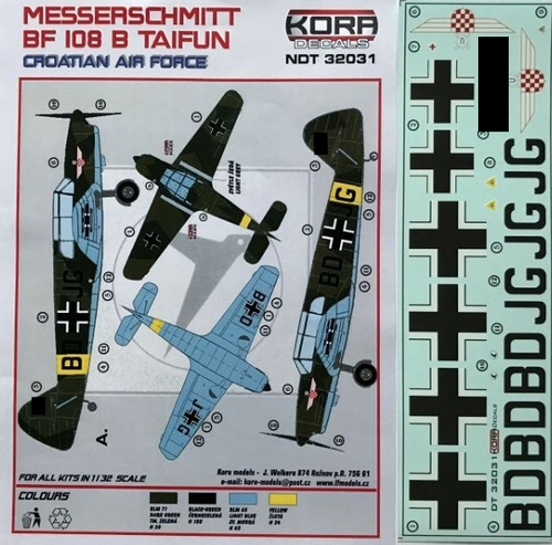 KORANDT32031 Kora Decals 1/32 Misserschmitt BF 108 B Taifun Croatian Air Force