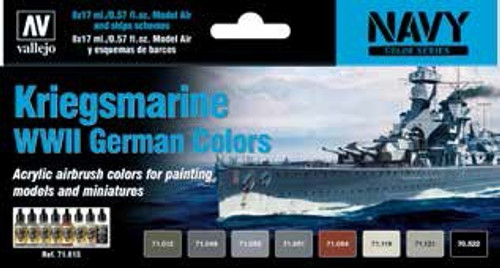VLJ71615 Vallejo 17ml Bottle Navy Kriegsmarine WWII German Model Air Paint Set (8 Colors)