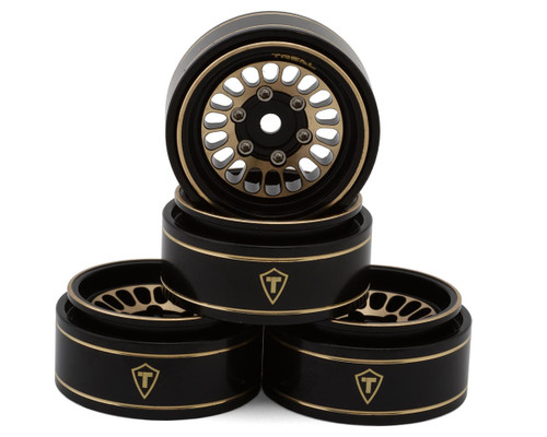 (SO) Treal Hobby Type D 1.0" Brass Beadlock Crawler Wheels (Black/Gold) (40g ea) (4)