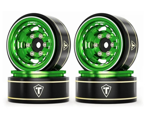 (SO) Treal Hobby Type H 1.0" Aluminum 6-Slot Beadlock Wheels (Green) (4) (28.4g)