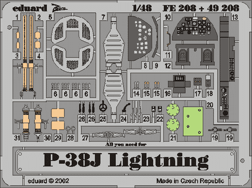 (SO) 1/48 Eduard P-38J Photo Etch for Hasegawa
