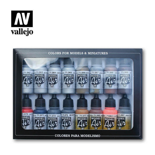 (SO) Vallejo Paint 17ml Bottle Metallics Model Air Paint Set (16 Colors)