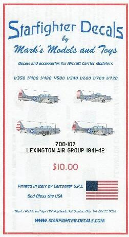 (SO) 1/700 Starfighter Decals - USS Lexington Air Group 1941-1942