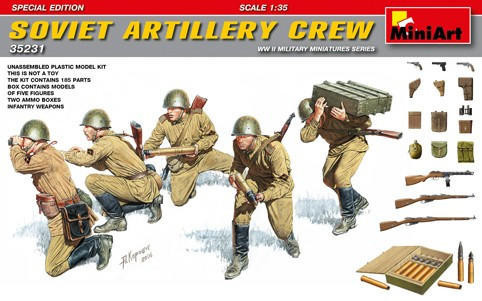 (SO) 1/35 Miniart WWII Soviet Artillery Crew (5) w/Ammo Boxes & Weapons (Special Edition)