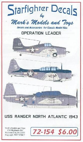 (SO) 1/72 Starfighter Decals - Operation Leader USS Ranger 1943
