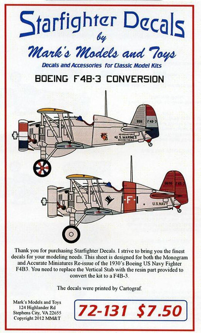 (SO) 1/72 Starfighter Decals - F4B-3 Conversion