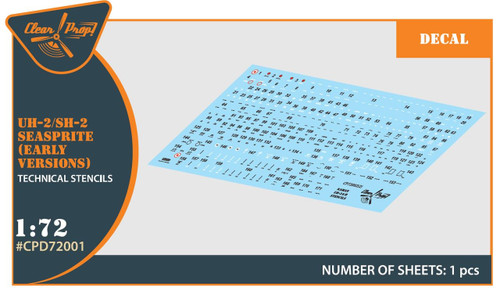 (SO) 1/72 Clear Prop UH-2/SH-2 Seasprite (Early Version) Technical Stencils Decal Set