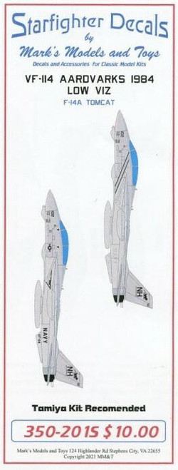 (SO) 1/350 Starfighter Decals - VF-114 Aardvarks CVW-11 1980s Low Viz F14 Tomcat