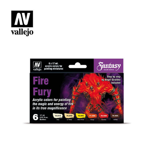 (SO) Vallejo Paint 17ml Bottle Fire Fury Fantasy Paint Set (6 Colors)