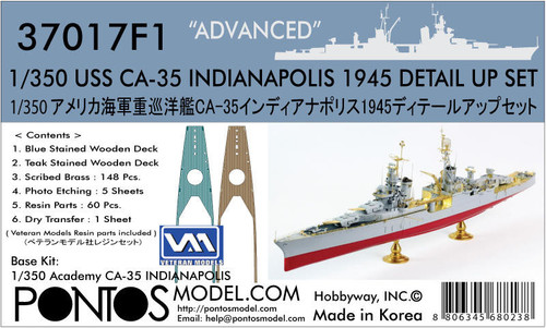 (SO) 1/350 Pontos Model USS CA-35 Indianapolis 1945 Detail up set for Academy Advanced
