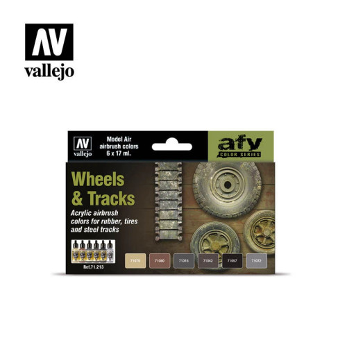 (SO) Vallejo Paint 17ml Bottle Wheels & Tracks Model Air AFV Paint Set (6 Colors)