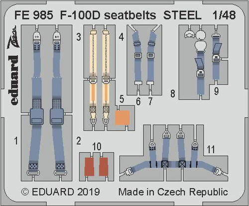 (SO) 1/48 Eduard F-100D seatbelts STEEL Photo Etch for Trumpeter