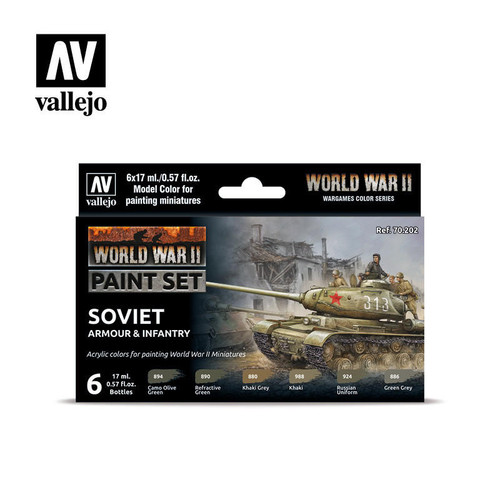 (SO) Vallejo Paint 17ml Bottle WWII Soviet Armour & Infantry Wargames Paint Set (6 Colors)