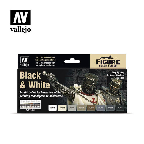 (SO) Vallejo Paint 17ml Bottle Blacks & Whites Model Color Paint Set (8 Colors)