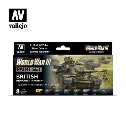 (SO) Vallejo Paint 17ml Bottle WWIII British Armour & Infantry Wargames Paint Set (8 Colors)