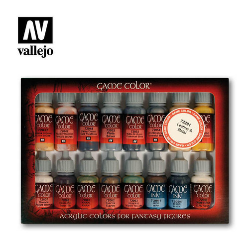 (SO) Vallejo Paint 17ml Bottle Leather & Metal Game Color Paint Set (16 Colors)