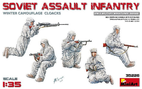 (SO) 1/35 Miniart WWII Soviet Assault Infantry in Winter Camouflage Cloaks (5) w/Guns