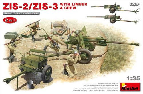 (SO) 1/35 Miniart WWII ZIS2/3 Gun w/Limber, 5 Crew, Ammo Boxes & Weapons (2 in 1)