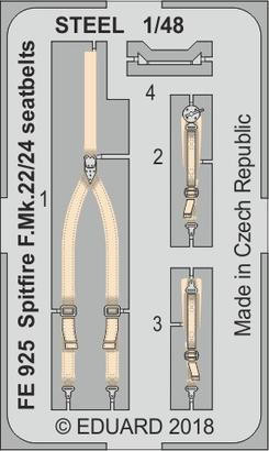 (SO) 1/48 Eduard Spitfire F.Mk.22/24 seatbelts Steel for Airfix