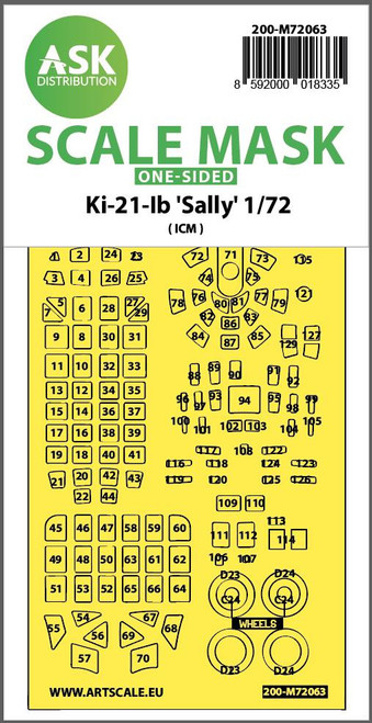 (SO) 1/72 Art Scale Ki-21lb Sally one-sided pre-cuttet mask for ICM