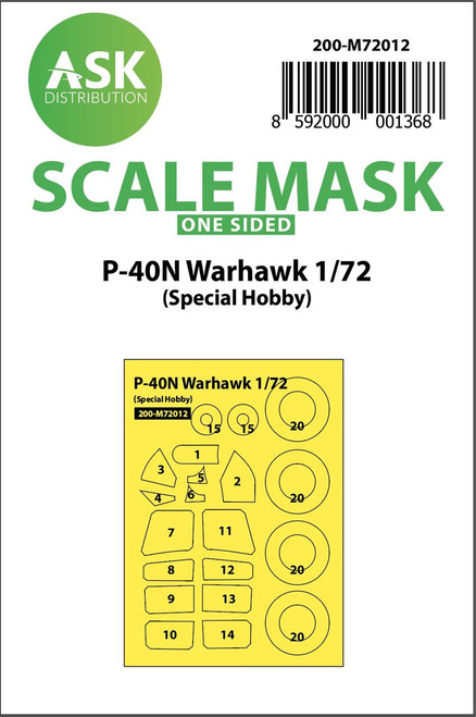 (SO) 1/72 Art Scale P-40 N Warhawk one-sided painting mask for Special Hobby