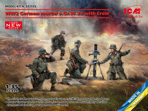 (SO) 1/35 ICM WWII German mortar GrW 34 with Crew (mortar and 4 figures)