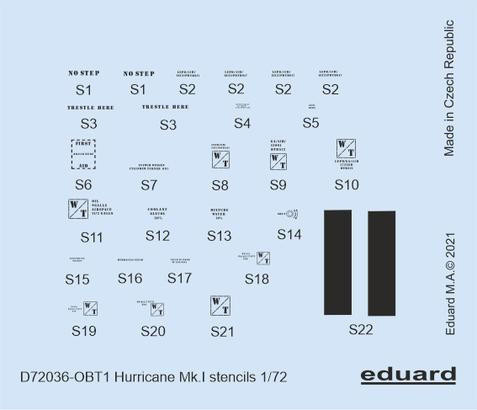 (SO) 1/72 Eduard Decal Hurricane Mk.I stencils for Arma Hobby/Revell/Airfix