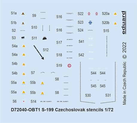 (SO) 1/72 Eduard Decal S-199 Czechoslovak stencils for Eduard