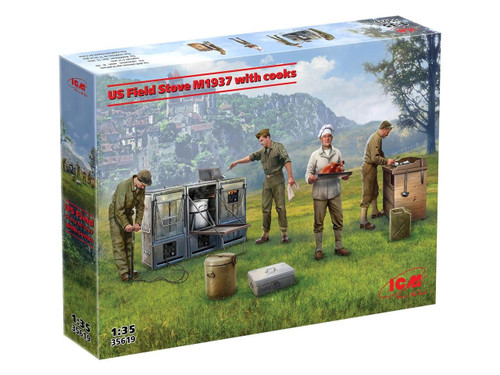 (SO) 1/35 ICM US Field Stove M1937 with cooks Plastic Model Kit