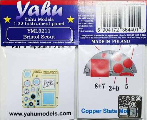 (SO) 1/32 YAHU Models Bristol Scout Instrument Panel for Copper State