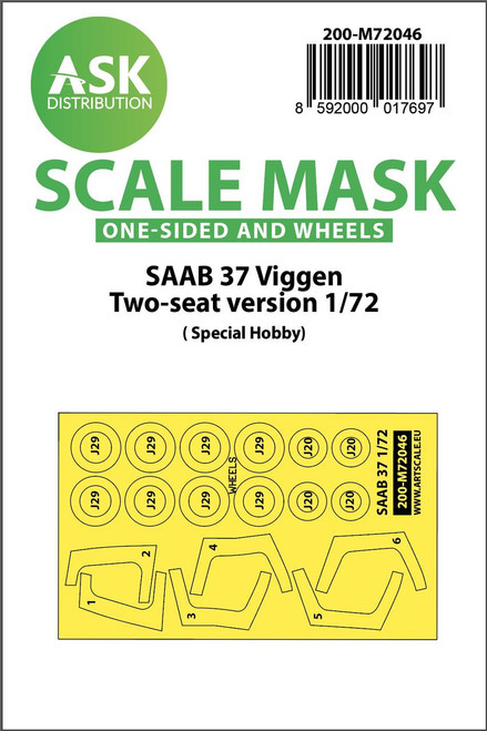 (SO) 1/72 Art Scale SAAB 37 Viggen double seater one-sided painting mask for Special Hobby