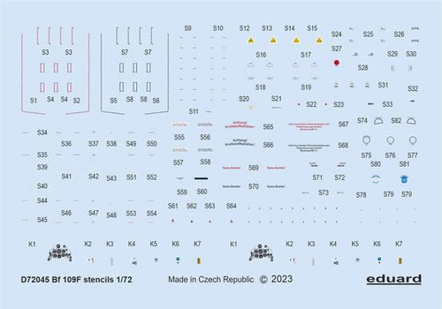 (SO) 1/72 Eduard Decal Bf 109F stencils for Eduard