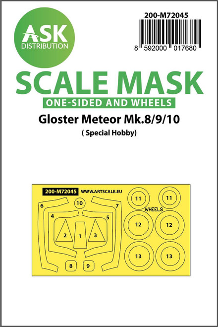 (SO) 1/72 Art Scale Gloster Meteor Mk.8/9/10 one-sided painting mask for Special Hobby