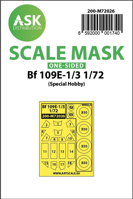 (SO) 1/72 Art Scale Bf 109E-1/E-3 one-sided painting mask for Special Hobby