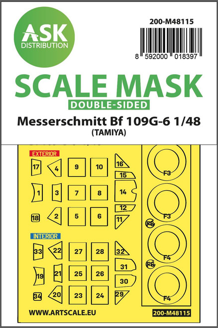 (SO) 1/48 Art Scale Messerschmitt Bf 109G-6 double-sided express mask, self-adhesive and pre-cutted for Tamiya
