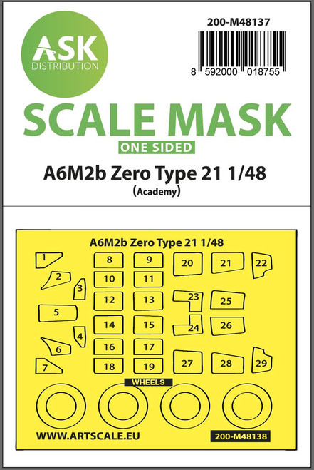 (SO) 1/48 Art Scale A6M2b Zero Type 21 one-sided express mask for Academy