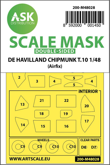 (SO) 1/48 Art Scale De Havilland Chipmunk T.10 double-sided painting mask for Airfix