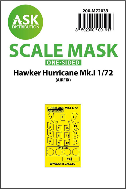 (SO) 1/72 Art Scale Hawker Hurricane Mk.I one-sided painting mask for Airfix