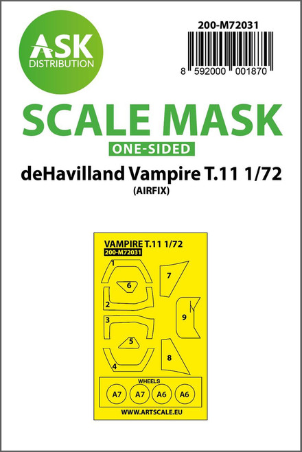 (SO) 1/72 Art Scale deHavilland Vampire T.11 one-sided painting mask for Airfix