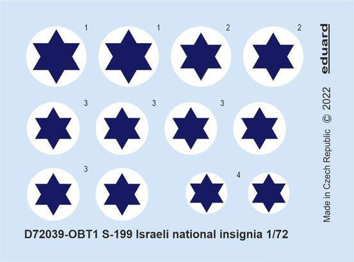 (SO) 1/72 Eduard Decal S-199 Israeli national insignia for Eduard