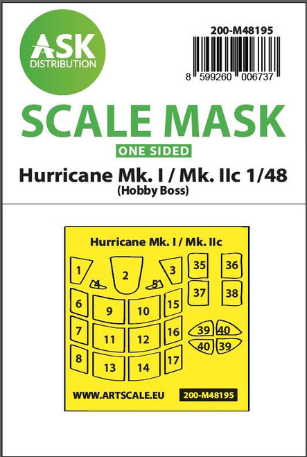 (SO) 1/48 Art Scale Hawker Hurricane Mk.I / Mk.IIc one-sided express fit mask for Hobby Boss