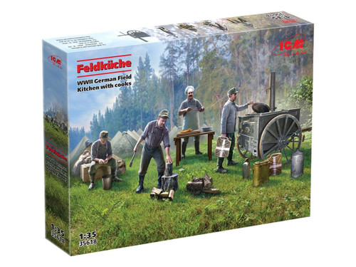 (SO) 1/35 ICM Feldkuche WWII German Field Kitchen with cooks Plastic Model Kit