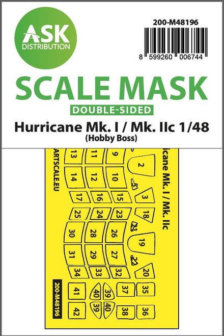 (SO) 1/48 Art Scale Hawker Hurricane Mk.I / Mk.IIc double-sided express fit mask for Hobby Boss