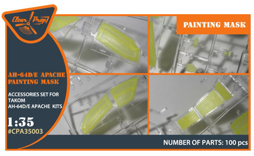 (SO) 1/35 Clear Prop AH-64D/E Apache painting mask on yellow kabuki paper for TAKOM kit