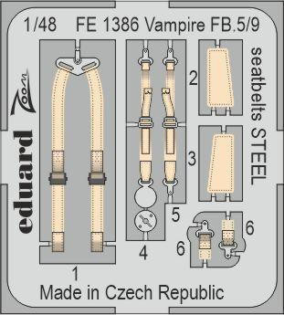 (SO) 1/48 Eduard Vampire FB.5/9 seatbelts STEEL