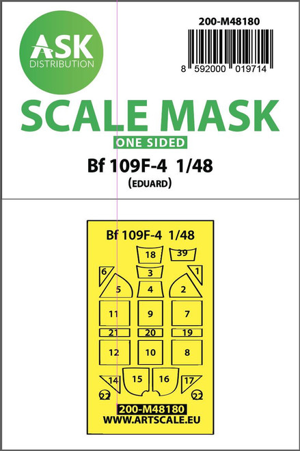 (SO) 1/48 Art Scale Messerschmitt Bf 109F one-sided express mask, self-adhesive and pre-cutted for Eduard