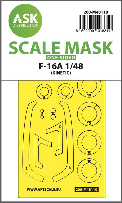 (SO) 1/48 Art Scale F-16A one-sided express mask, self-adhesive and pre-cutted for Kinetic