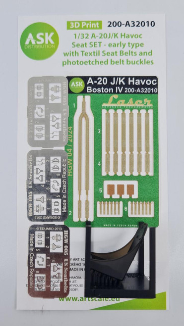 (SO) 1/32 Artscale A-20J/K Havoc - Seat SET - early type with Textil Seat Belts and photoetched belt buckles