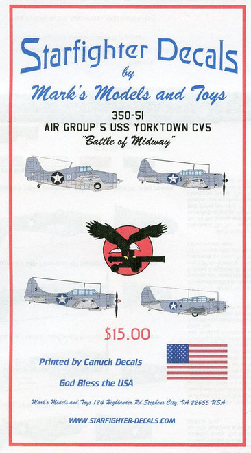 (SO) 1/350 Starfighter Decals Air Group 5 USS Yorktown CV5 Battle of Midway